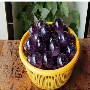 Natural Brazilian amethyst crystal ball ornament, polished crystal sphere decor for feng shui.