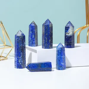 Natural Lapis Lazuli Crystal Pillar Hexagonal Obelisk Point Single Point Wand Polished Healing Stone Home Decor Ornament