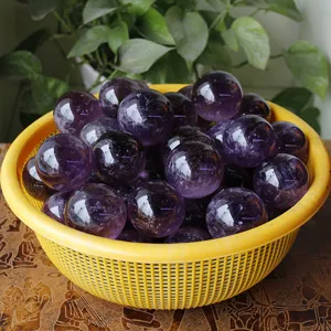Natural Brazilian amethyst crystal ball raw stone polished feng shui sphere home decor display