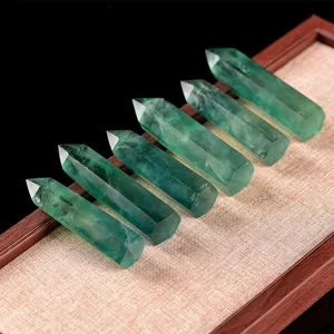 Natural Green Fluorite Crystal Pillar Hexagonal Wand Point Stone Tower Obelisk Desktop Ornament For Home Office Decor