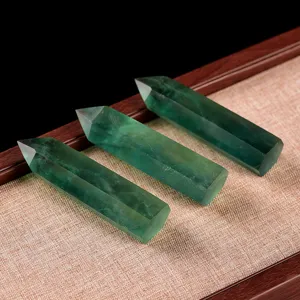 Natural green fluorite crystal wand hexagonal rough stone home office desk decor gift