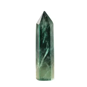 Natural Green Fluorite Crystal Wand Single Point Six Prism Pillar for Home Decor Gift