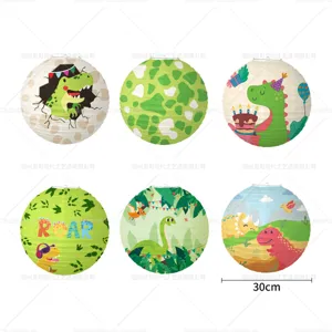 Detailed view of creative dinosaur paper lantern for kids birthday party jungle theme decor.