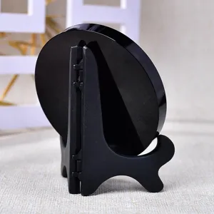 Black obsidian round disk mirror display stand feng shui home decor craft main view