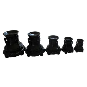 Set of 5 black carved wooden bases for crystal balls spheres and small display items decor.