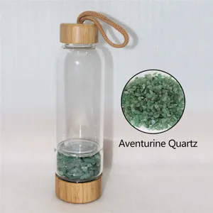 Natürliche Kristallstein Energie Glaswasserflasche Moderne Minimalistische Borosilikatglas Trinkbecher Mit Bambusdeckel Basis Und Infuser