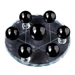 Natürliche Obsidian Kristallkugel Sieben-Sterne-Array Feng Shui Ornament für Bürodeko.