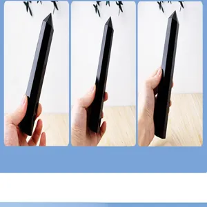 Black obsidian crystal hexagonal pillar polished energy wand for home decor healing crystal