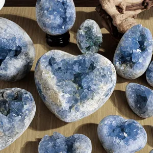 Natürlicher blauer Cölestin Kristall Cluster Geode Rohstein Heim Desktop Deko Ornament