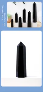 Natural black obsidian crystal hexagonal pillar single point gemstone home decor tower