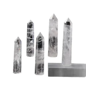 Natural clear white quartz crystal healing wand pillar raw stone mineral specimen decor.