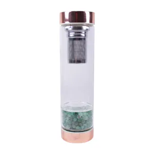 Bottiglia d'Acqua in Vetro Energetico con Ghiaia di Cristallo Naturale Con Infusore per Tè in Acciaio Inossidabile 304 Filtro Oro Rosa