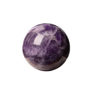 Natural Dream Amethyst Crystal Ball Ornament Polished Purple Gemstone Sphere For Home Office Desk Living Room Entryway Decor