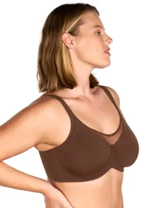 Plus size brown underwire unlined thin bra for women comfortable supportive lingerie