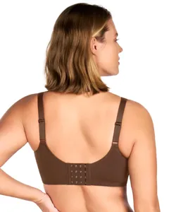 Plus size smooth underwire unlined bra, comfortable daily wear, supportive brown lingerie.