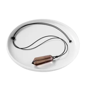 Collier Pendentif en Quartz Fumé Naturel Hexagonal à Double Pointe Collier de Pierre d'Énergie Cristal de Guérison pour Hommes Femmes Bijoux