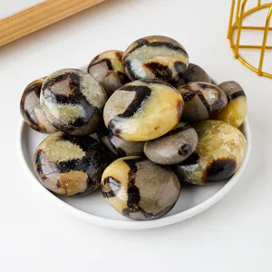 Natural Septarian Dragon Stone Palm Stone Hand Polished Mineral Crystal Specimen Geometric Healing Quartz Pebble Home Office Decor Accents Mineral Ornament