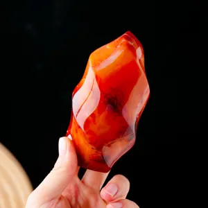 Natural Red Agate Torch Carving Crystal Ore Specimen Halloween Table Decor Modern Minimalist Polished Healing Gemstone Home Ornament Gift