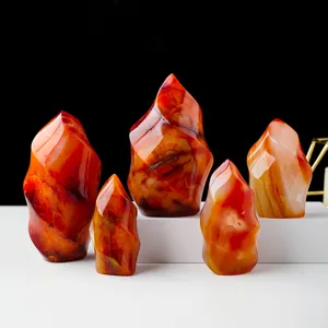 Natural red agate flame carving crystal raw stone mineral specimen home decor ornament set