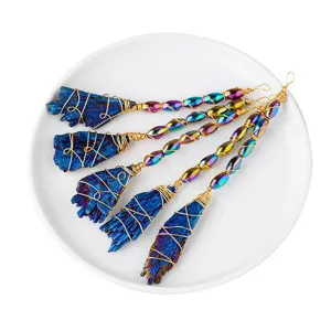 Ornements de balai en pierre de cristal naturelle avec perles électrolytiques magiques 5 pcs