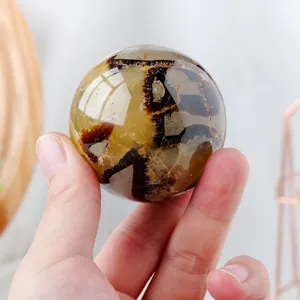 Sphère en pierre de cristal septaria naturelle, boule minérale polie pour déco