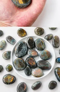 Natural labradorite raw stone crystal specimen for palm play, aromatherapy and decor.
