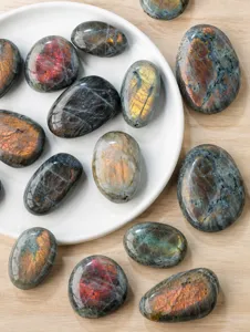 Natural purple labradorite raw stone crystal mineral specimen for home decor and aromatherapy.