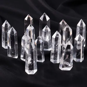 Natürliche Bergkristall Kristallspitze Hexagonales Prisma Poliert Einzelspitze Zauberstab Mineralienschnitt Schreibtisch Heilstein Wohnkultur Ornament