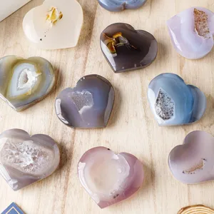 Natürliche Achat Herz Geode Handstück Poliert Herzform Kristall Druzy Stein Ornament Für Heilung Meditation Home Decor