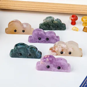 Ornement de Nuage en Agate de Cristal Naturel Visage Souriant Mignon Nuage de Pierre Sculpté à la Main pour Décoration de Bureau à Domicile Cadeau de Cristal de Guérison