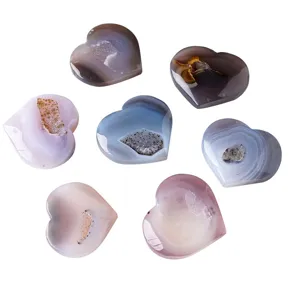 Natürlicher Achat Herz Geode Taschenstein Quarz Kristall Mineral Dekoration Deko.