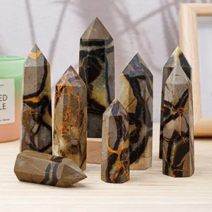 Natural Septarian Stone Hexagonal Crystal Column Obelisk Single Point Energy Column For Home Office Desk Decor Healing Crystal Ornament