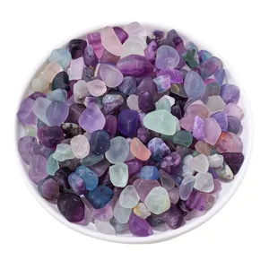 Natural colorful fluorite tumbled stones, polished crystal chips for fish tank landscape and aromatherapy.