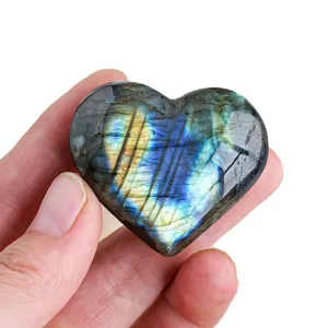 Piedra de bolsillo de corazón de cristal labradorite natural colgante piedra preciosa