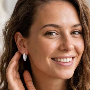 Trendy pave cubic zirconia c-shaped hoop earrings for women, minimalist daily jewelry.