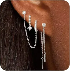 Parure de Boucles d'Oreilles Chaîne en Laiton Plaqué Or 14K Avec Strass Pour Femmes Boucles d'Oreilles Gland Bijoux Cadeau