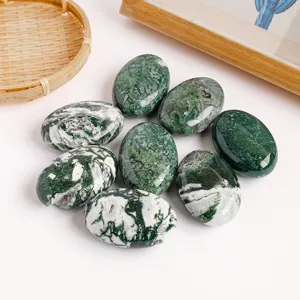 Pietra di Agata Muschiata Naturale per Impacco Caldo Cristallo Lucido Pietra da Palmo per Yoga Massaggio Guarigione Agata Verde
