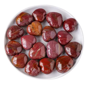 Natural petrified wood heart shaped crystal healing palm stone for home decoration ornament