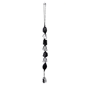 Colgante colgante de piedra de cristal de turmalina negra natural con borla deco