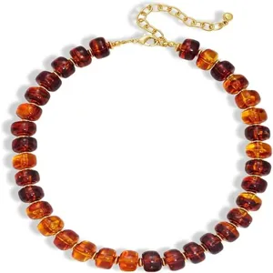 Collier ras de cou vintage en perles de resine ambre dore chaine bijoux pour les femmes