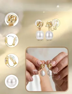 Gold plated brass knot baroque pearl clip on earrings for women minimalist chic jewelry