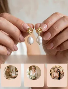 Elegant brass gold-plated knot baroque pearl drop earrings for women daily wear accessory