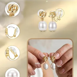Gold plated brass knot baroque pearl clip earrings for women fashion elegant jewelry