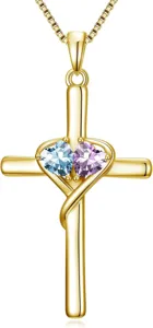 Gold Cross Necklace Double Heart Pendant Elegant Fashion Jewelry for Women Chic Gift