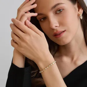 14K Gold Filled Messing Strass Armband Für Damen Elegante Geometrische Gliederkette Armband Mode Hochzeit Party Schmuck Geschenk