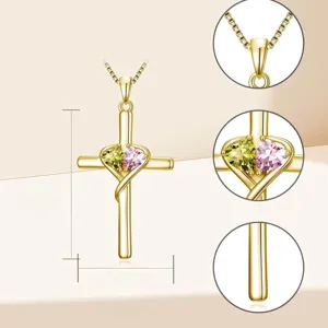 Cross heart pendant necklace gold tone jewelry gift for women daily wear accessory