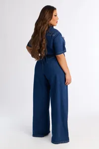 Τζιν ολόσωμη φόρμα κοντό μανίκι plus size γυναικεία casual τζιν φόρμα μόδα καθημερινή