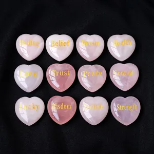 Rose Quartz Heart Stone Engraved Natural Pink Crystal Ornament Gift Wisdom Love Healing Worry Stone For Home Office Decor