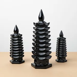 Black Obsidian 9 Tier Pagoda Feng Shui Ornament Crystal Tower Decor for Home Office Desktop