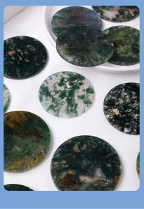 Natural moss agate cabochon round stones polished raw crystal gemstone wholesale details